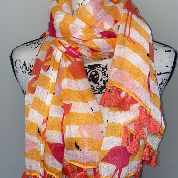 Spartina 449 flamingo floral retreat linen blend scarf shawl colorful summer. - Picture 4 of 14